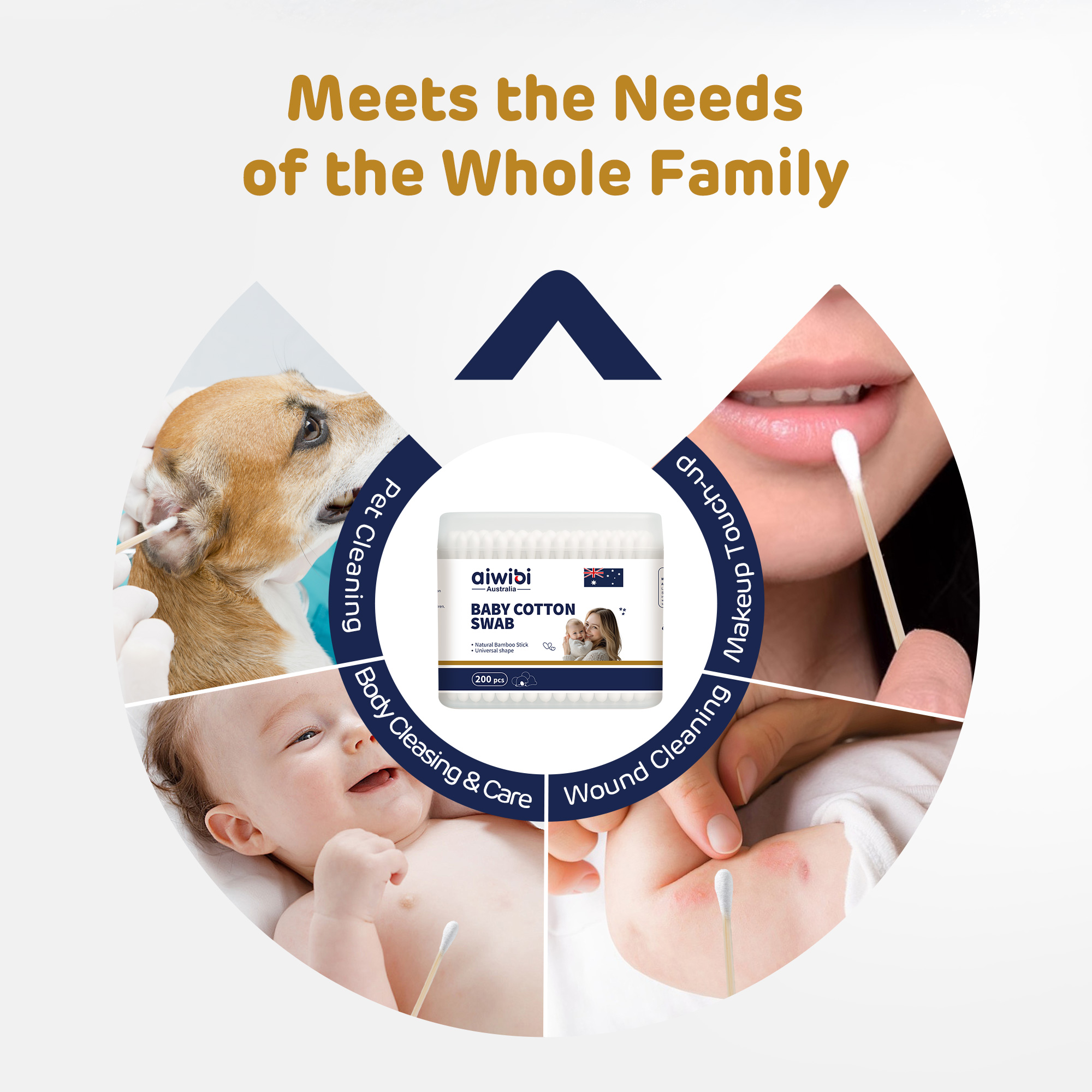 Coton-tige pour bébé (200 pièces de l'embout rond doux)