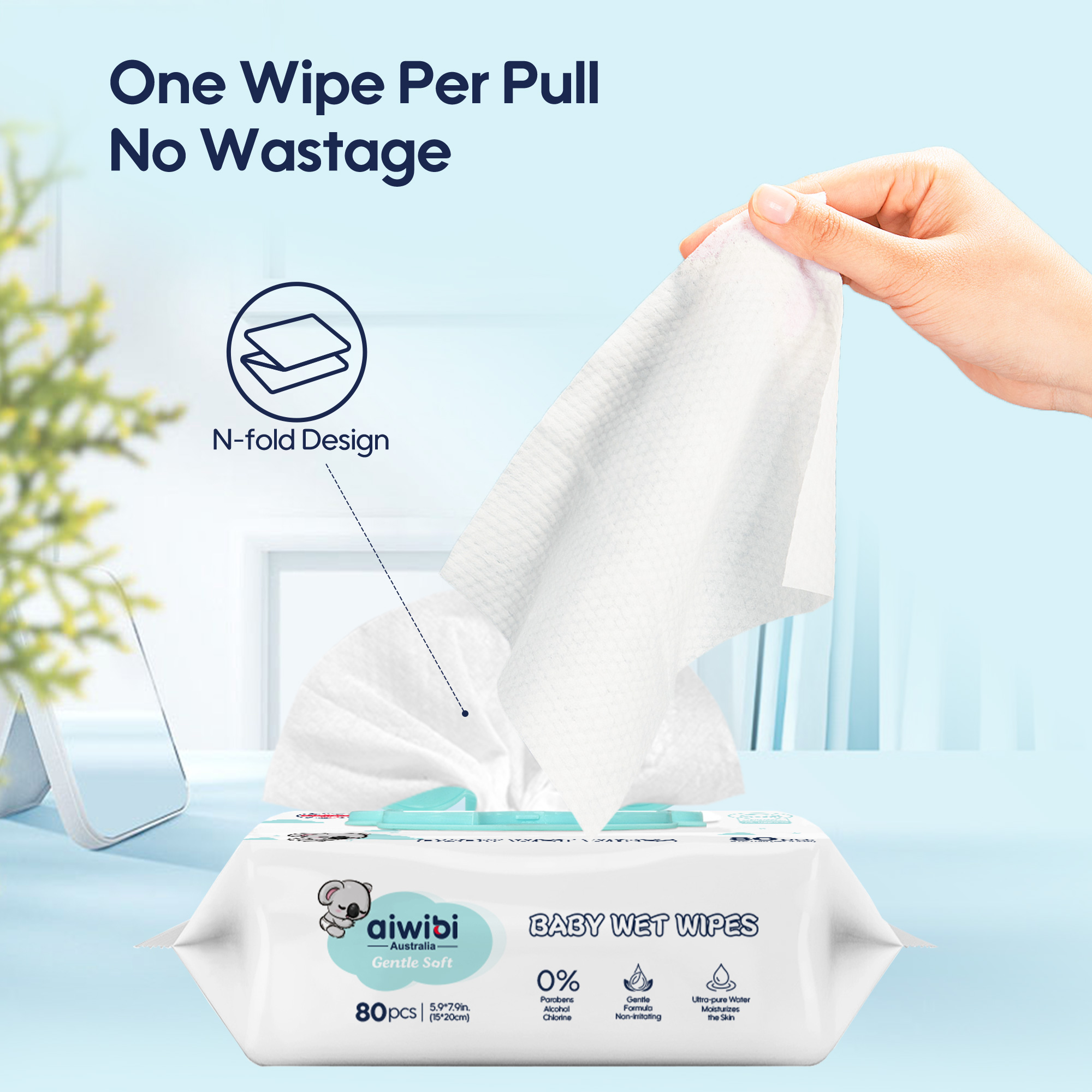 Lingettes douces pour bébé （80 lingettes * Couvercle Koala）