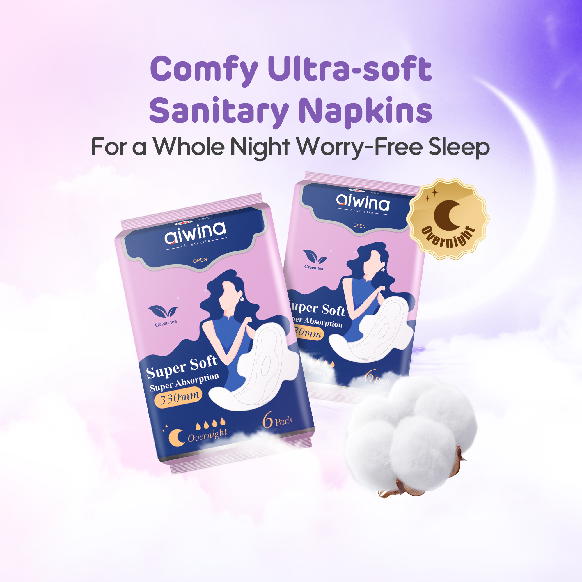 Serviettes Hygiéniques (pâte de bois * 330mm de 6 serviettes)