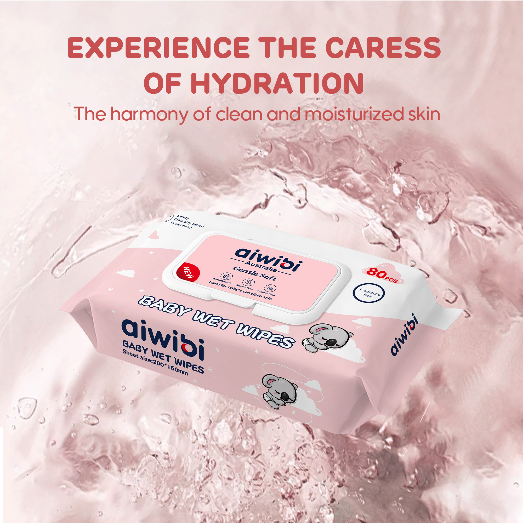 Lingettes douces pour bébé （80 lingettes * Couvercle Rectangulaire）