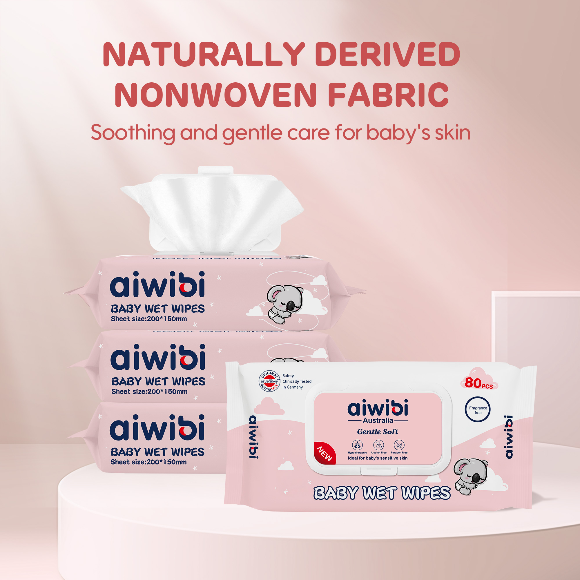 Lingettes douces pour bébé （80 lingettes * Couvercle Rectangulaire）