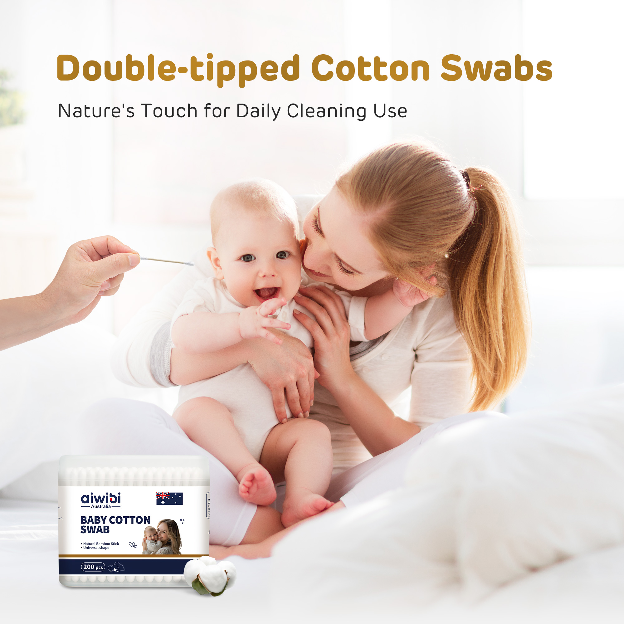 Coton-tige pour bébé (200 pièces de l'embout rond doux)