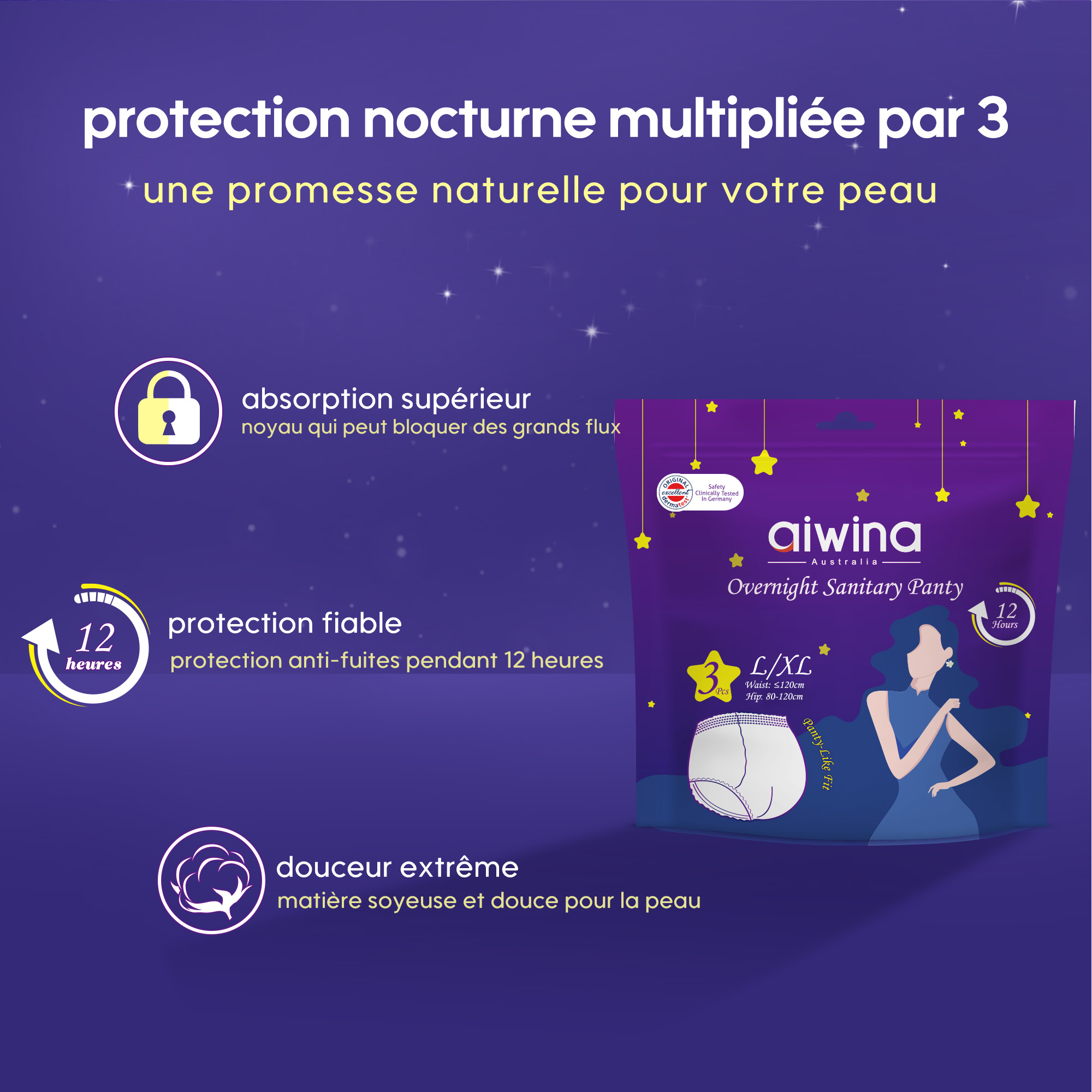Culotte hygiénique de nuit (S/M; L/XL; XXL/XXXL)
