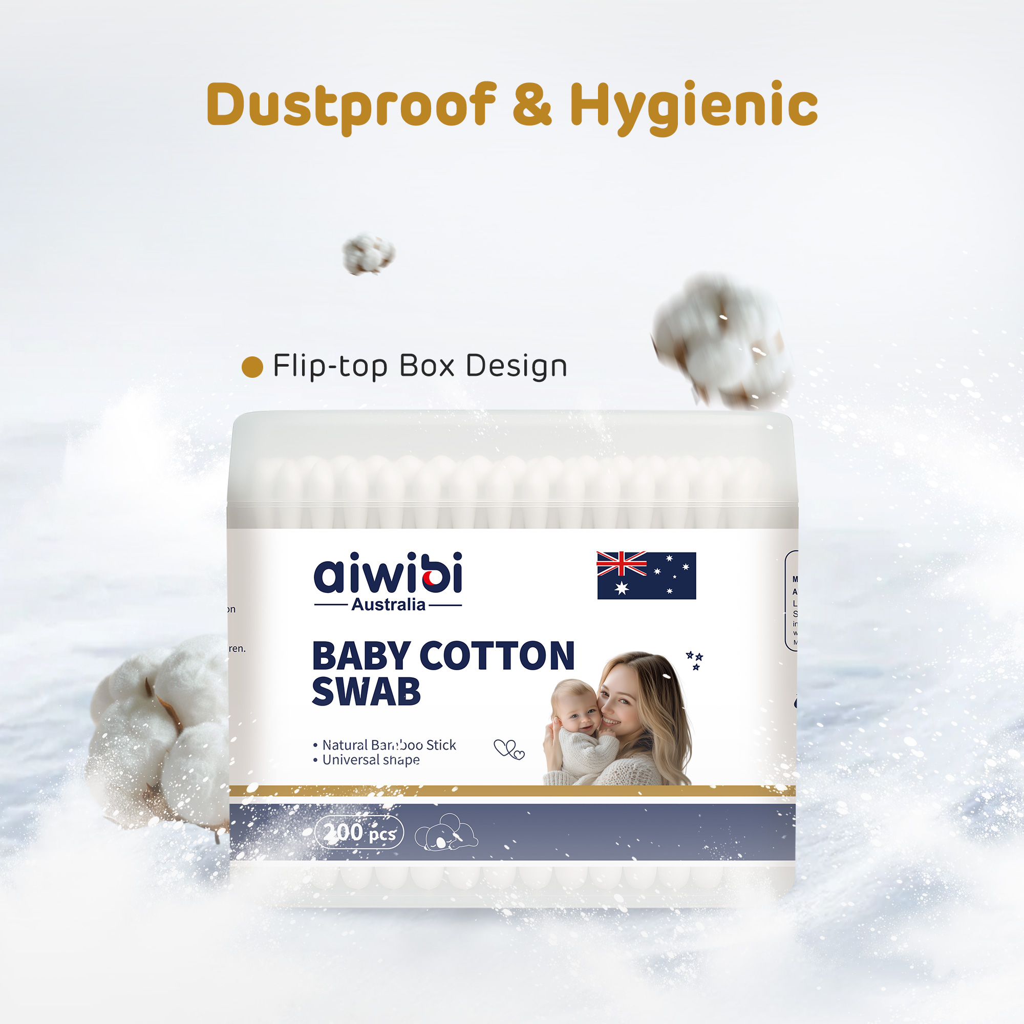 Coton-tige pour bébé (200 pièces de l'embout rond doux)