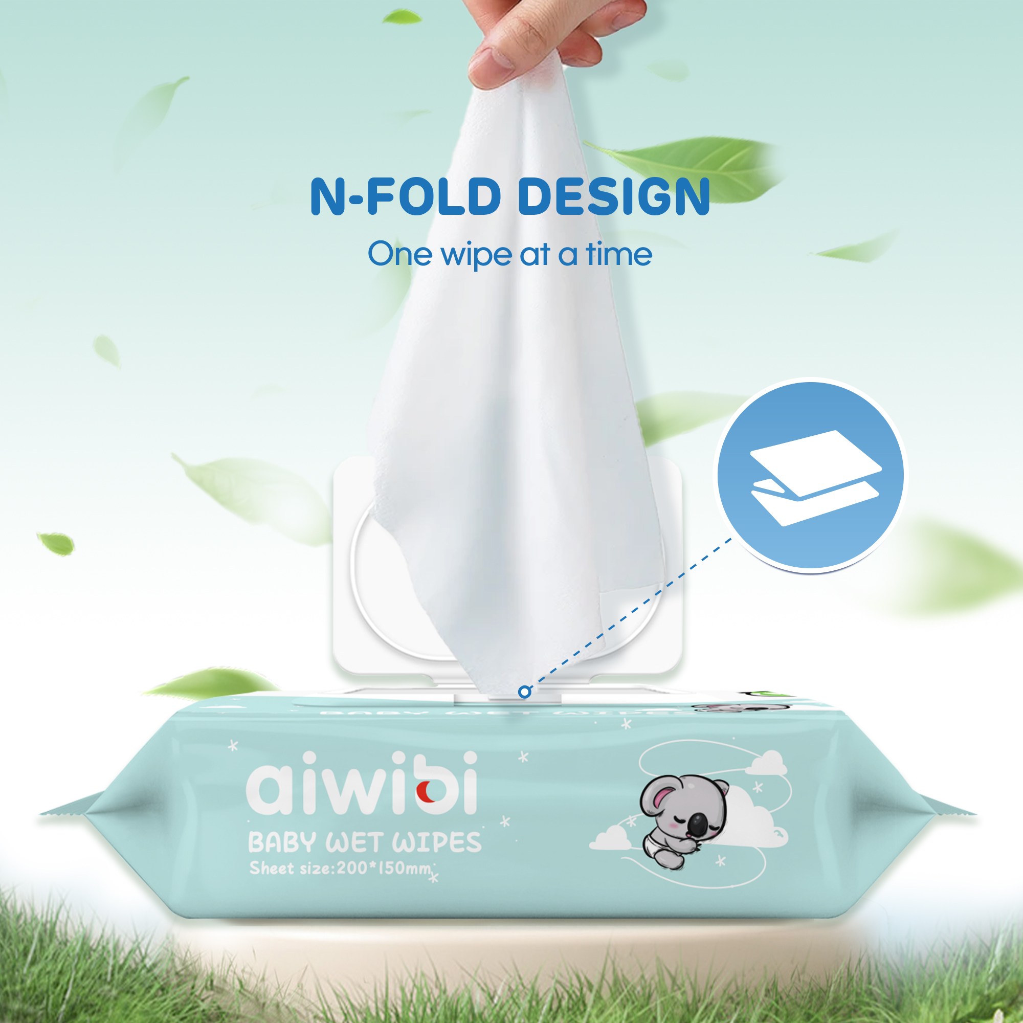 Lingettes douces pour bébé （80 lingettes * Couvercle Rectangulaire）