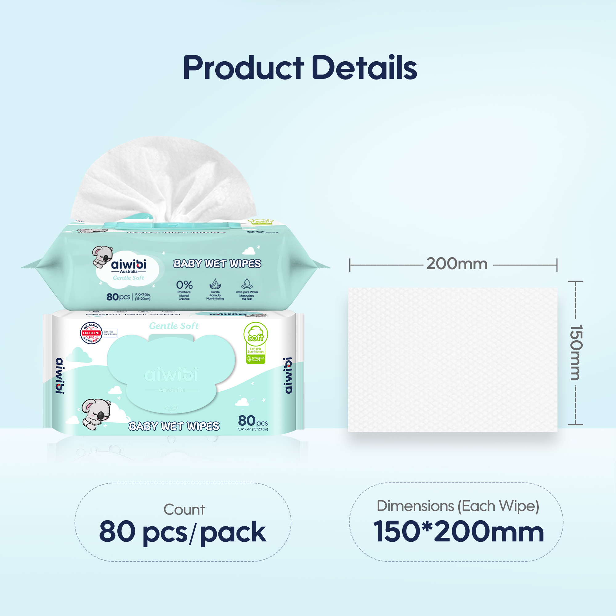 Lingettes douces pour bébé （80 lingettes * Couvercle Koala）