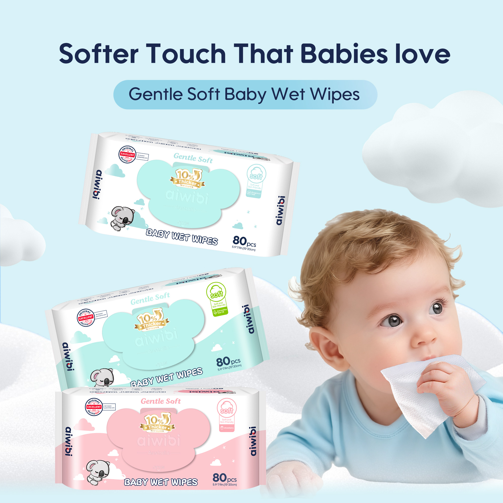 Lingettes douces pour bébé （80 lingettes * Couvercle Koala）